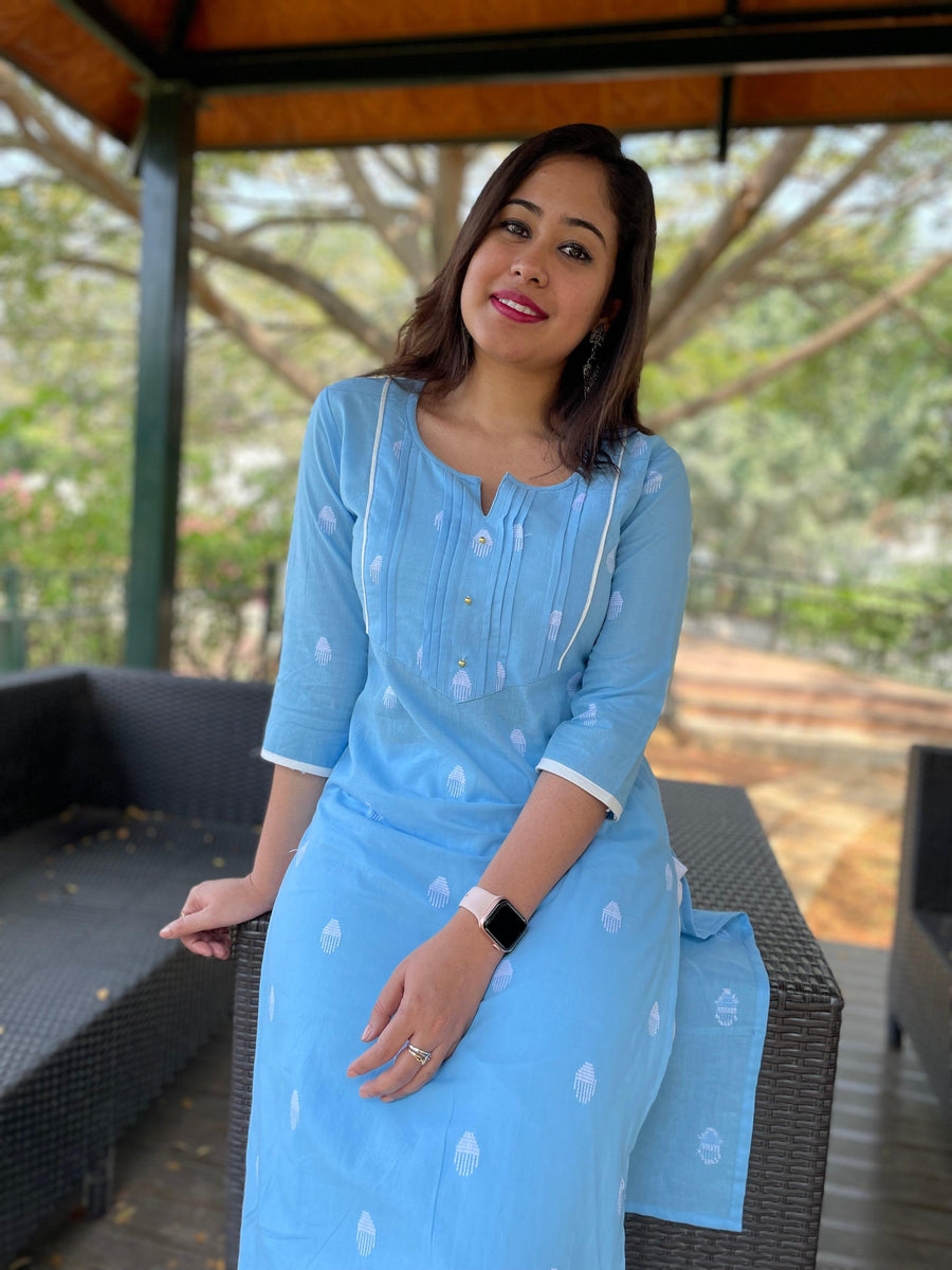 Naksh sky blue bundi kurta set