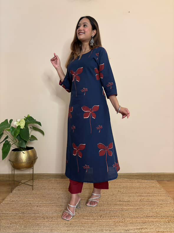 GUL NEAVY BLUE COTTON  PRINT LONG KURTA