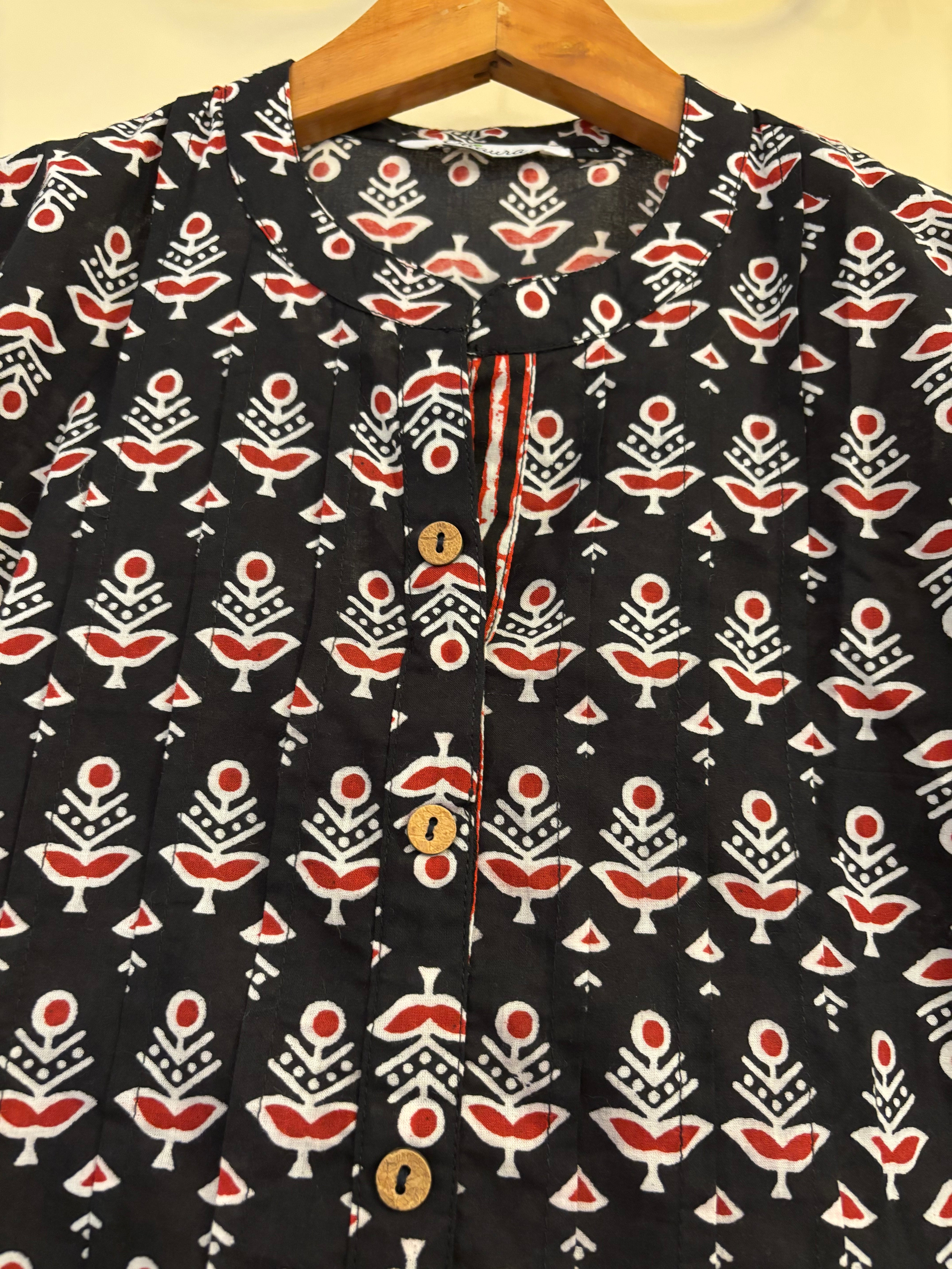 Black mid length cotton kurta