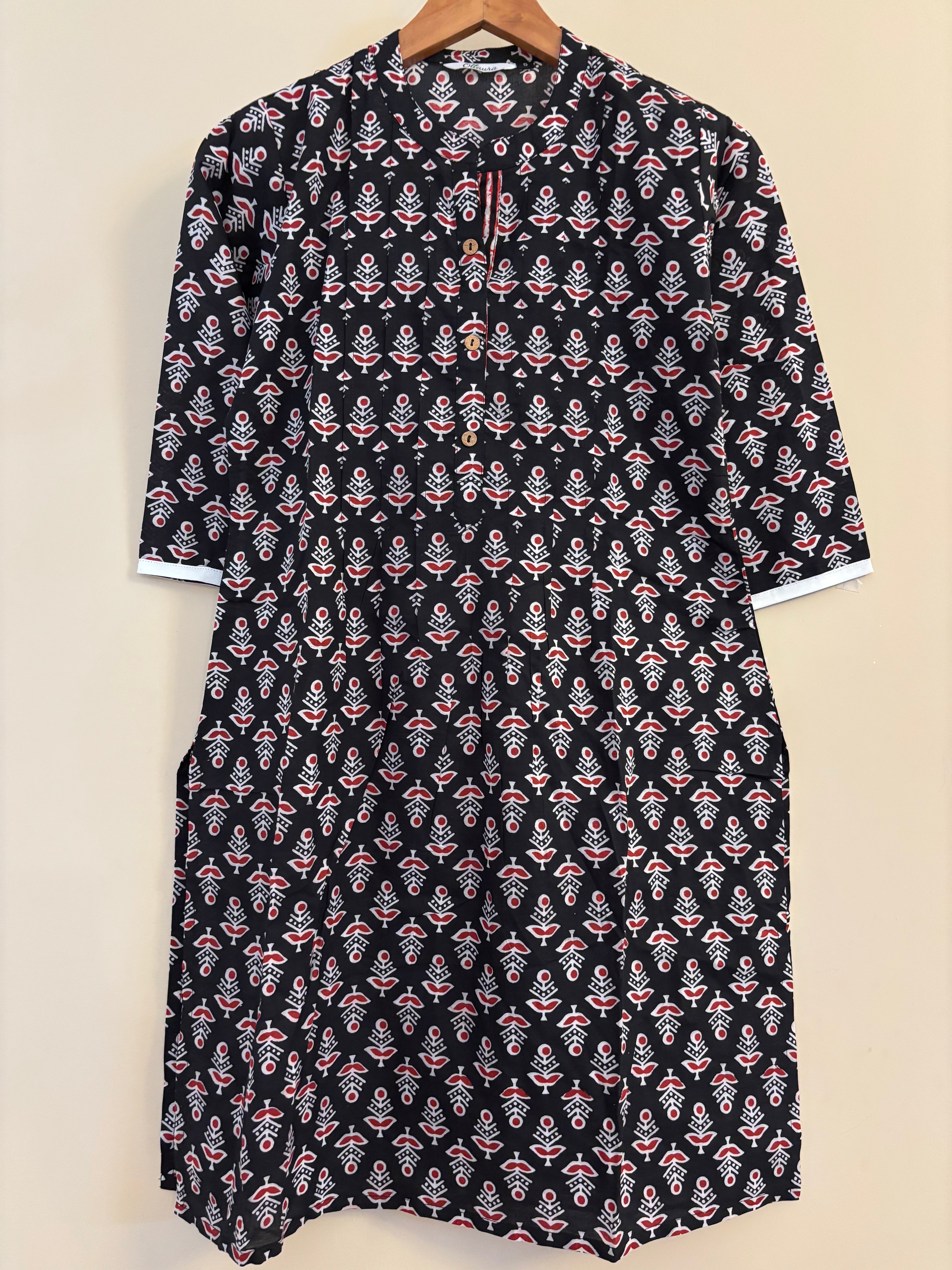 Black mid length cotton kurta