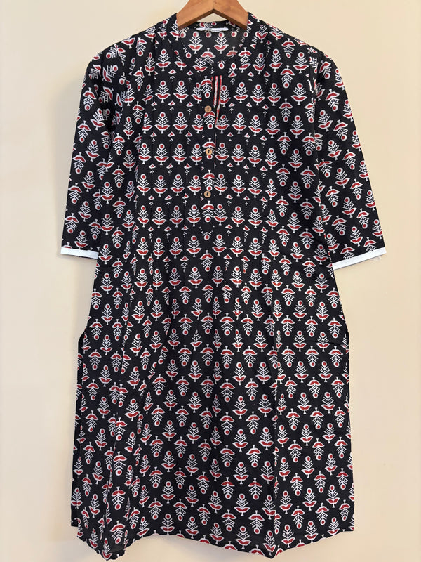 Black mid length cotton kurta