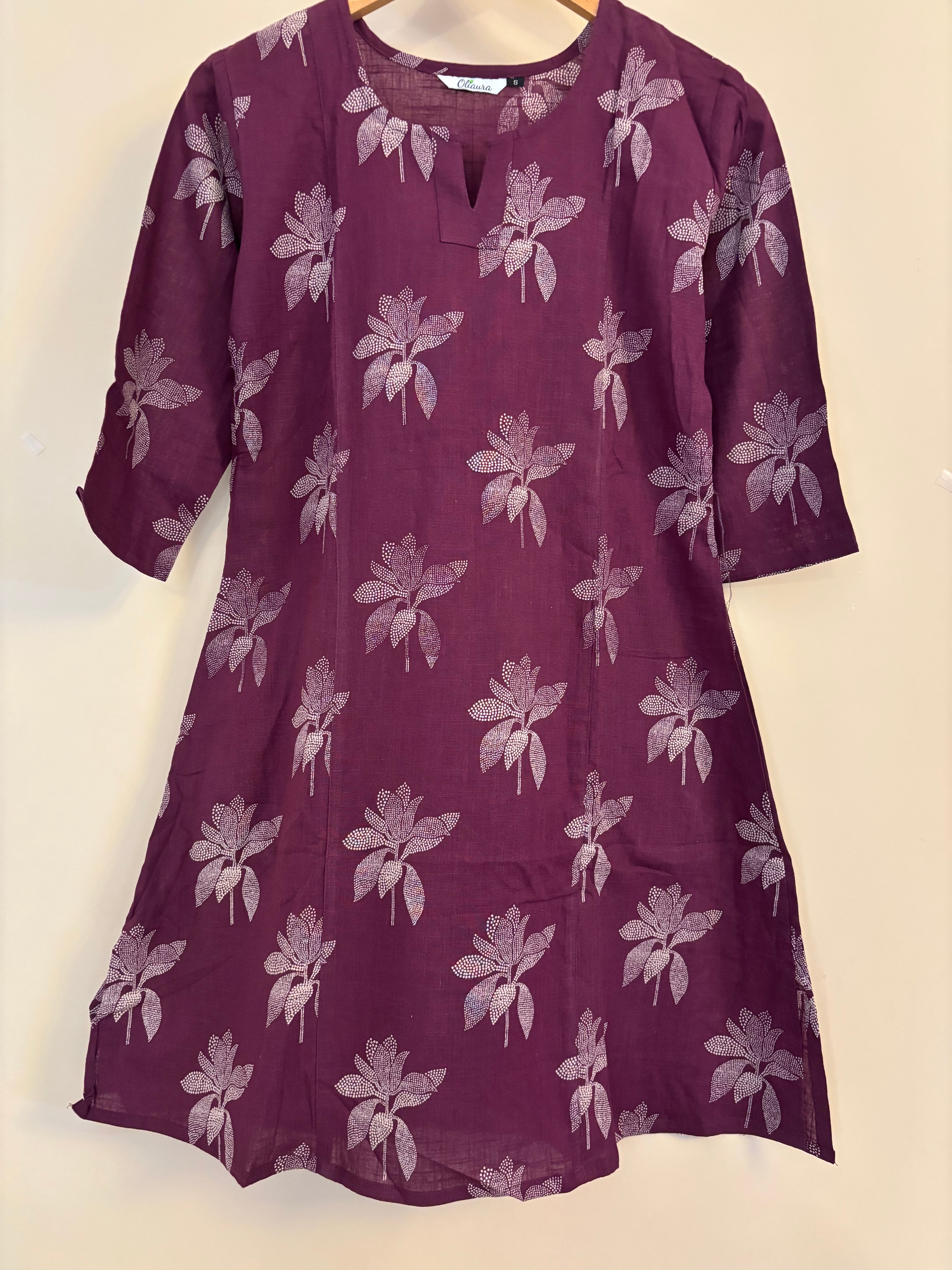 Wine mid length cotton kurta