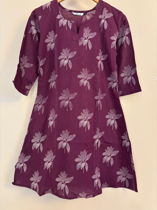 Wine mid length cotton kurta