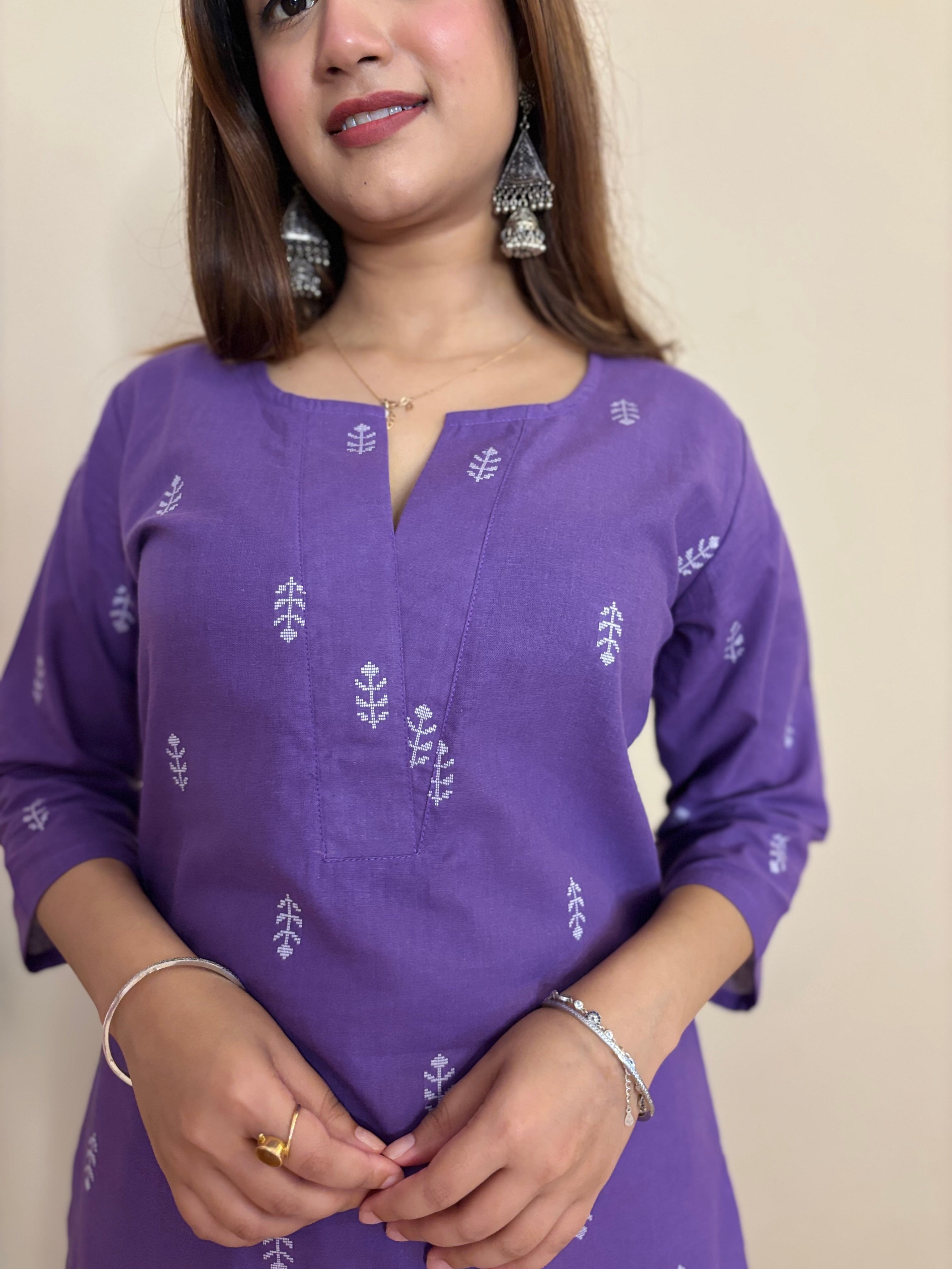 PURPLE SOUTH COTTON LONG KURTA PANT SET