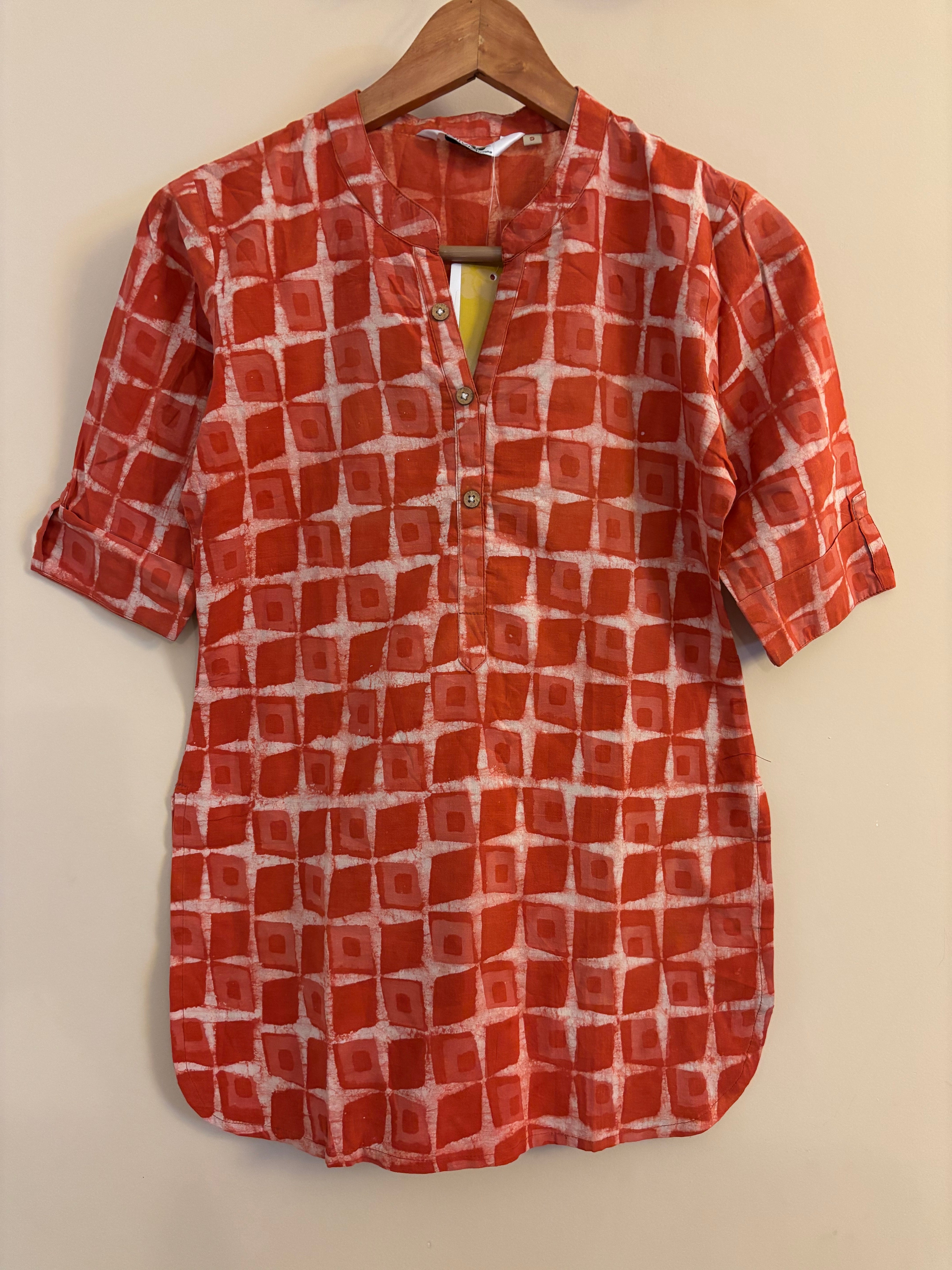 Orange handblock short kurta/top