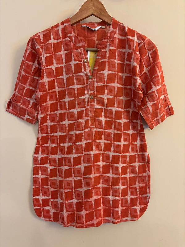 Orange handblock short kurta/top