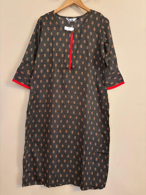 Brown cotton satin long kurta