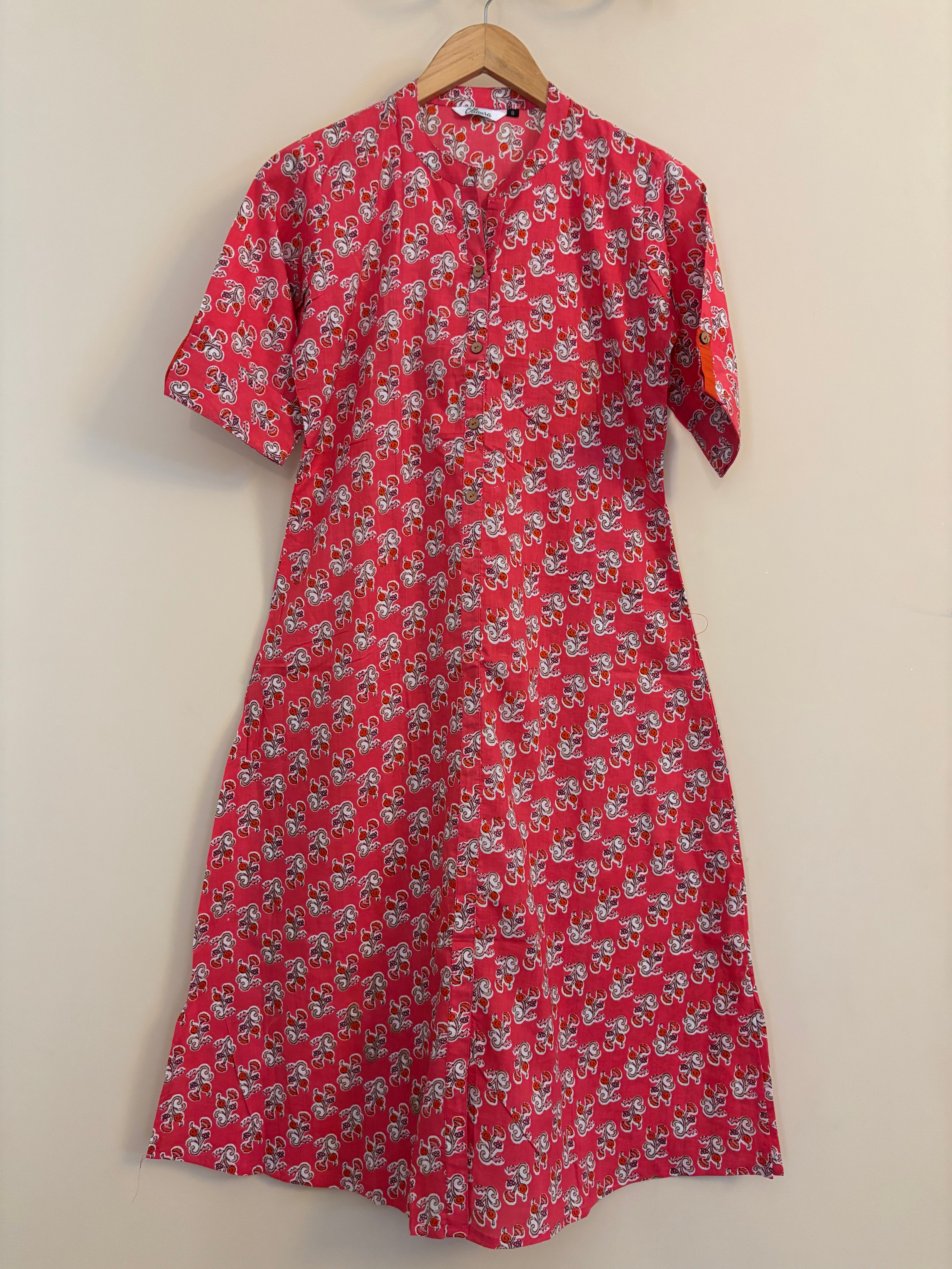 Dark pink Aline cotton long kurta