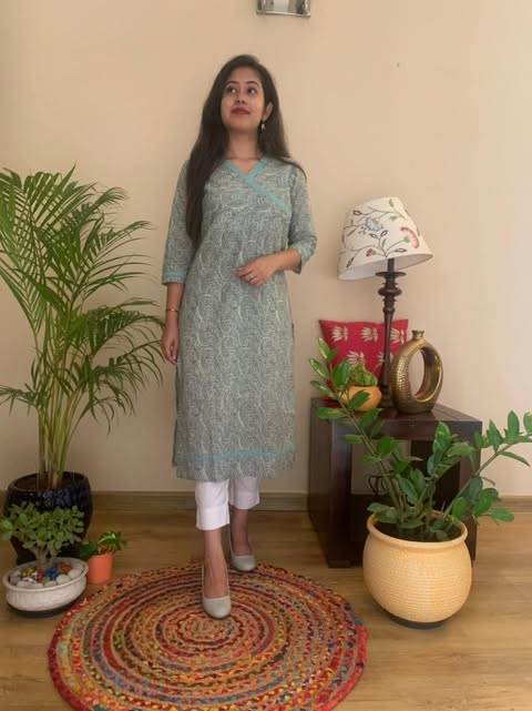 Grey Women's Long Straight Kurta
