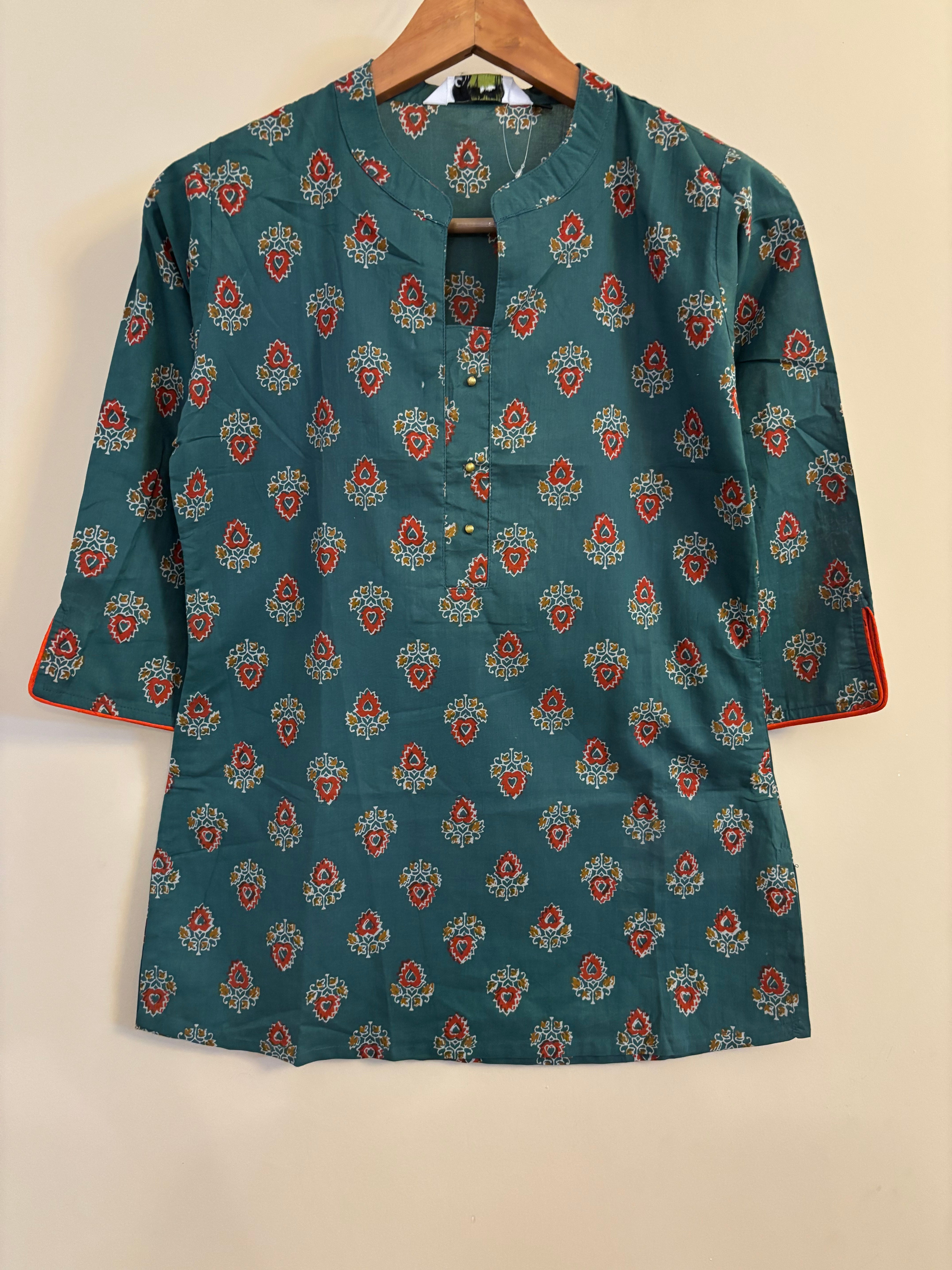 Green cotton short kurta