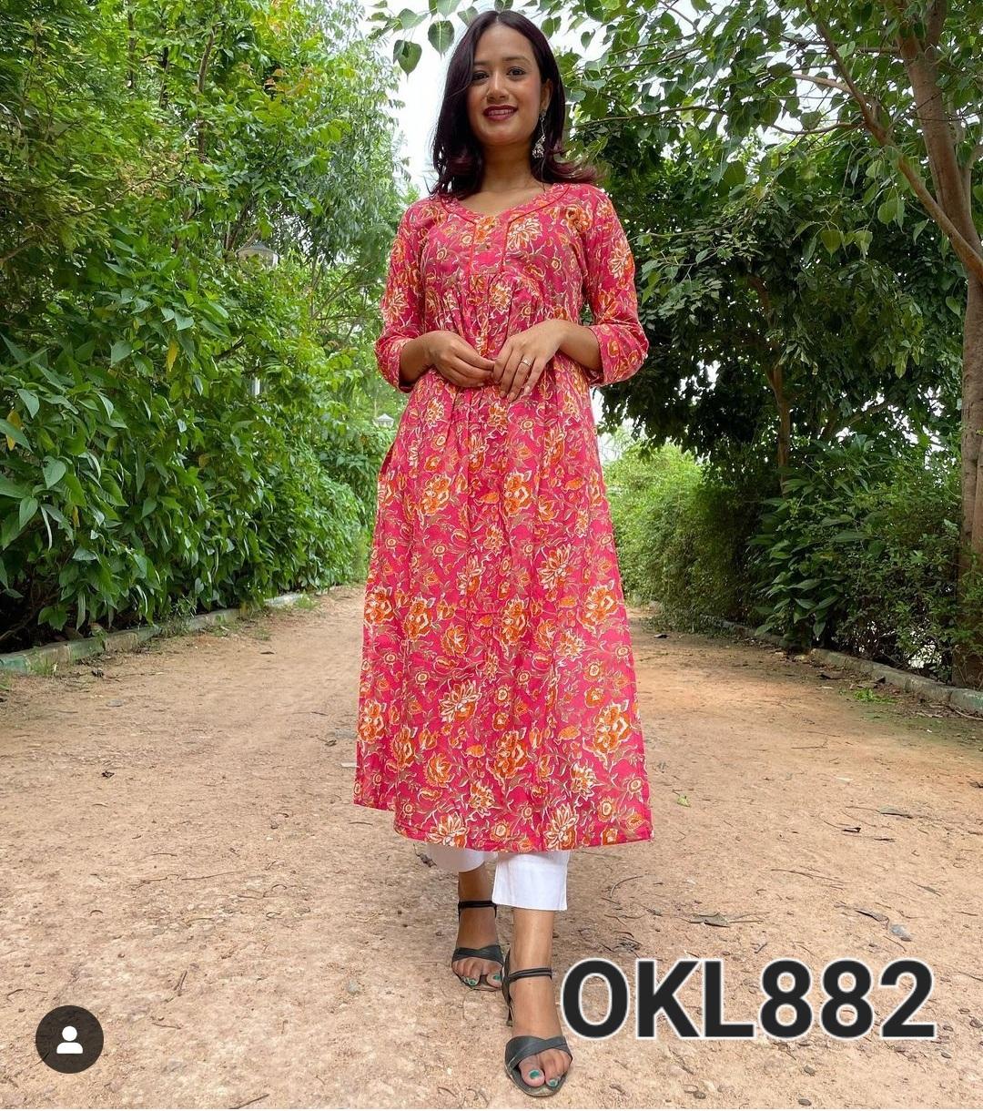 pink cotton long kurta