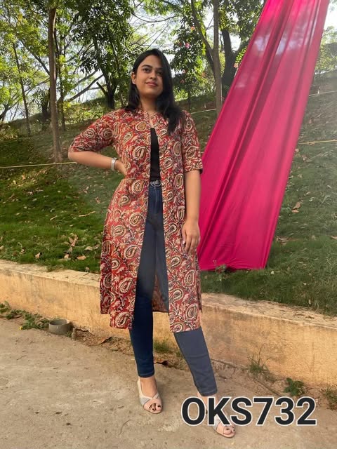 Red Kalamkari Women's Long Shrug