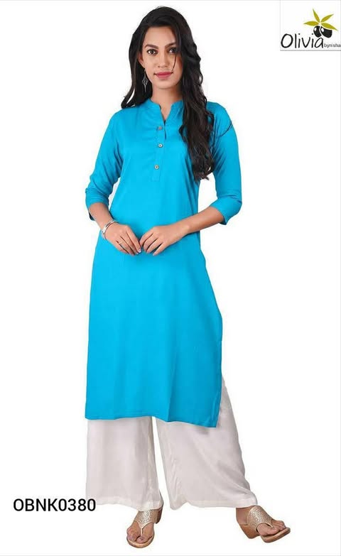 Turquoise Women's Long Straight Kurta
