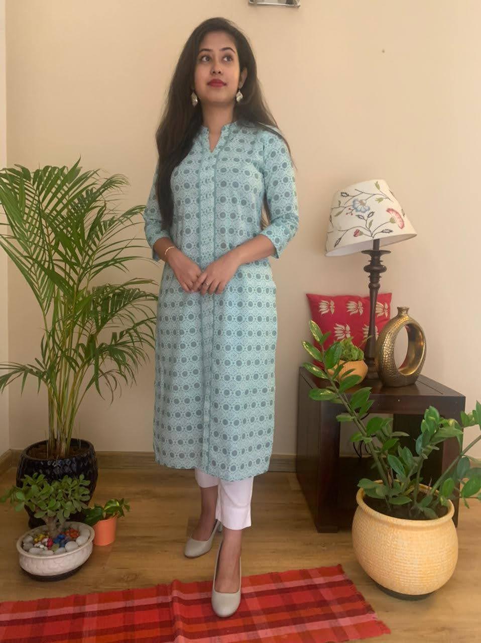 LIGHT  BLUE COTTON LONG KURTA