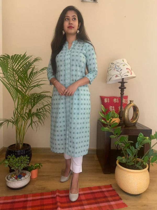 LIGHT  BLUE COTTON LONG KURTA