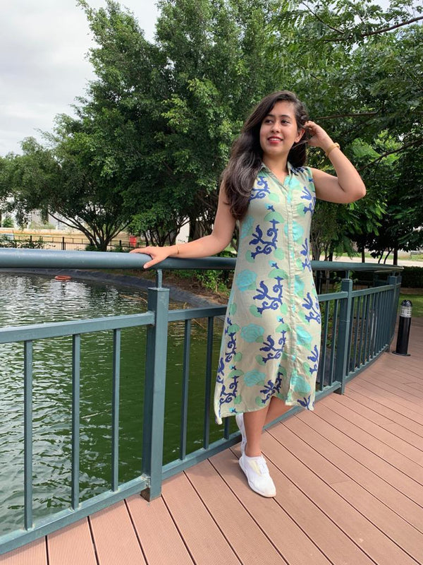 GREEN RAYON  LONG DRESS