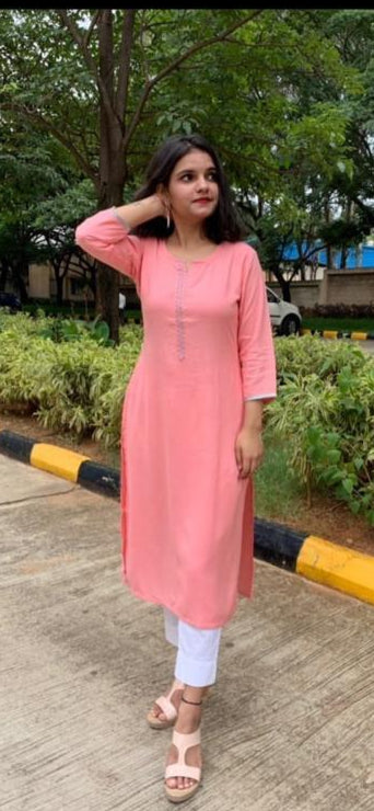 PEACH RAYON LONG KURTA