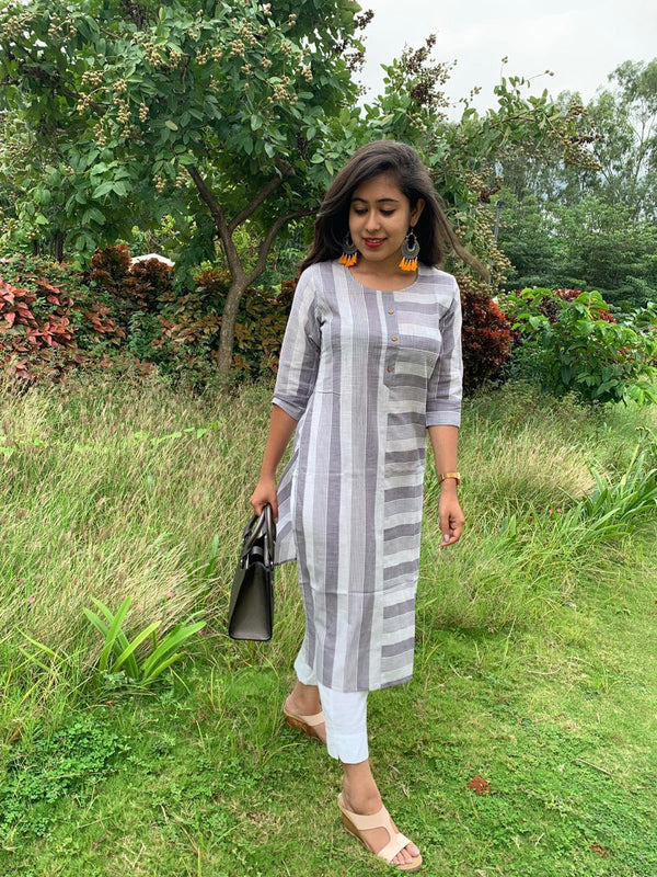 grey lines cotton long kurta
