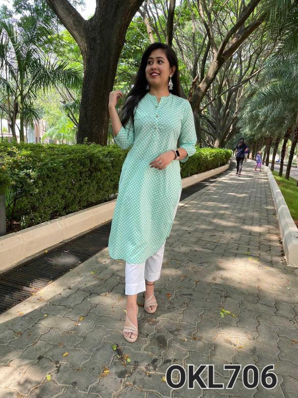 BLUE DOTS COTTON LONG KURTA