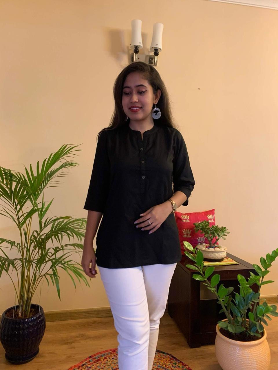 BLACK RAYON SHORT KURTA