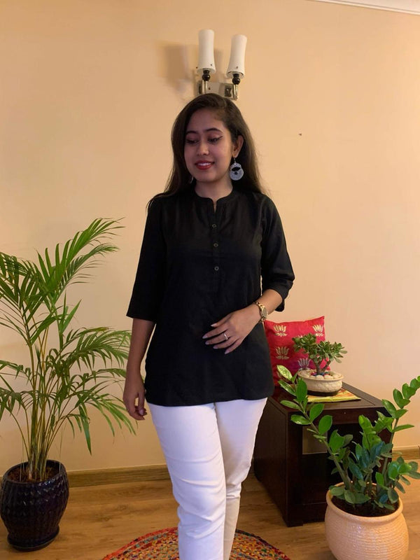 BLACK RAYON SHORT KURTA