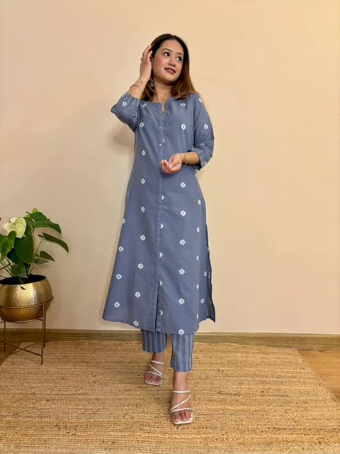 Grey south cotton kurta and pant set