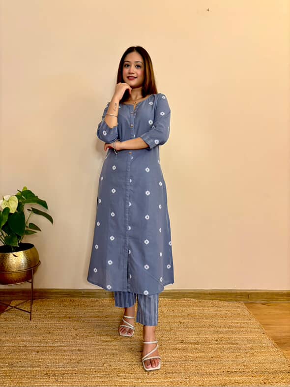 Grey south cotton kurta and pant set
