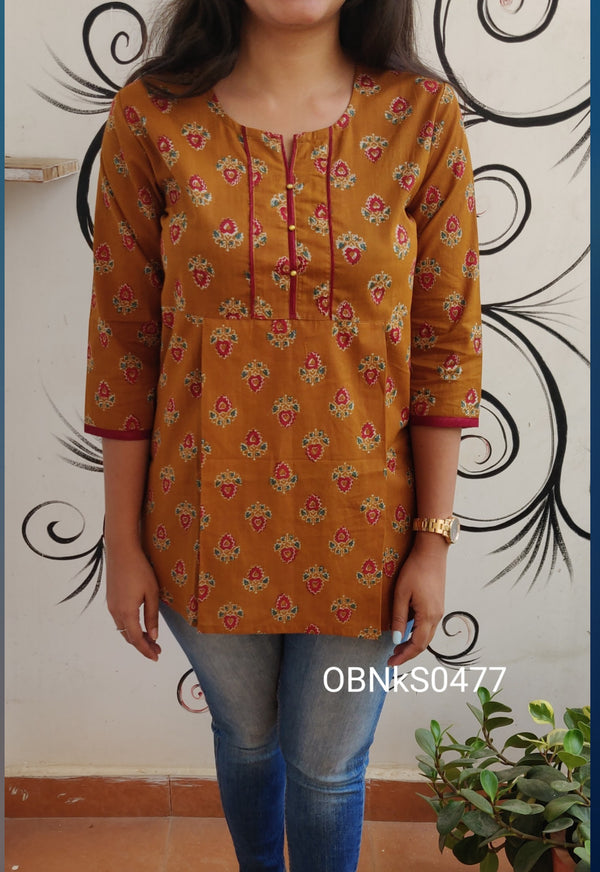 Ochre yellow cotton short kurta