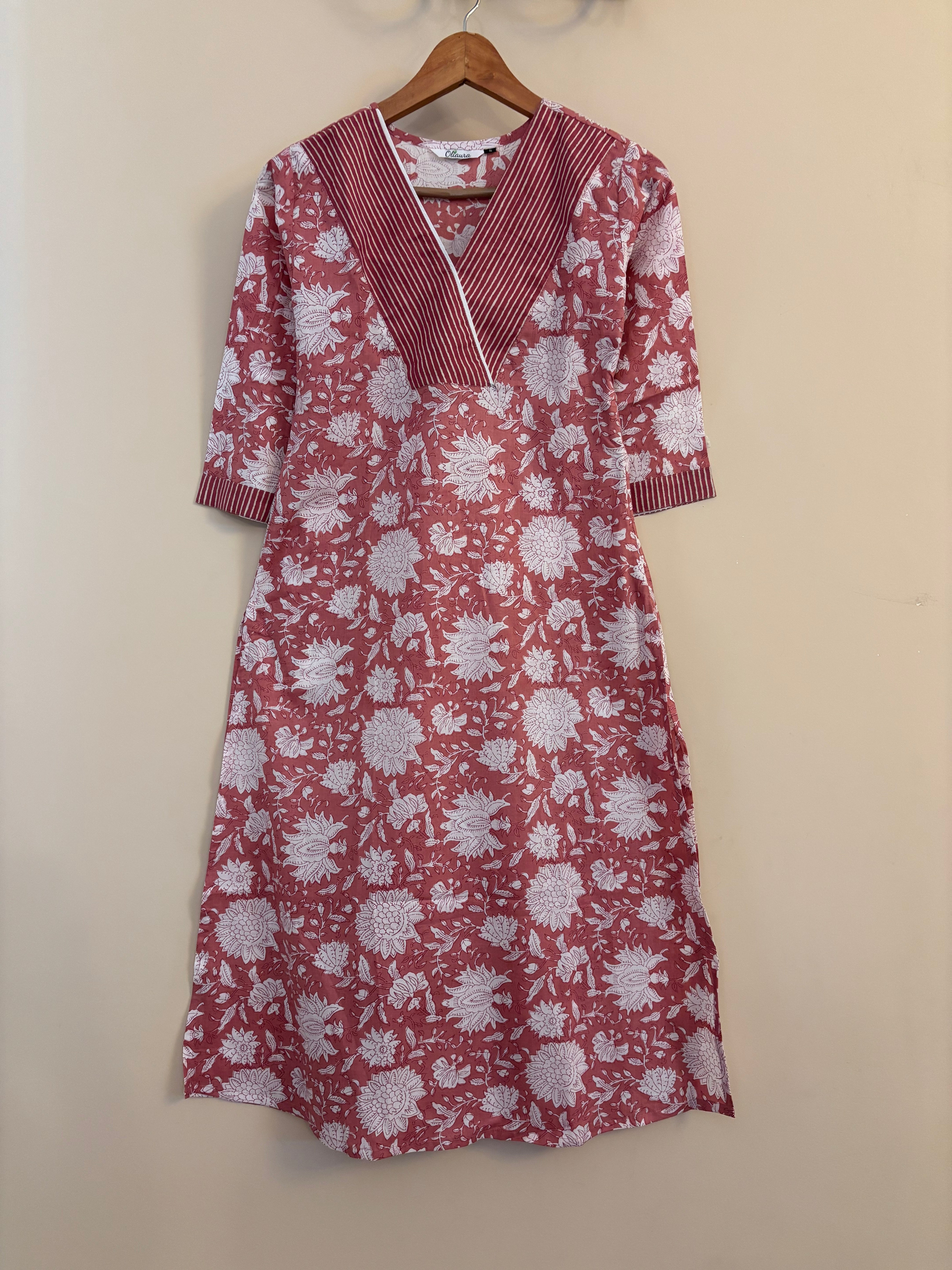 Peach cotton long kurta