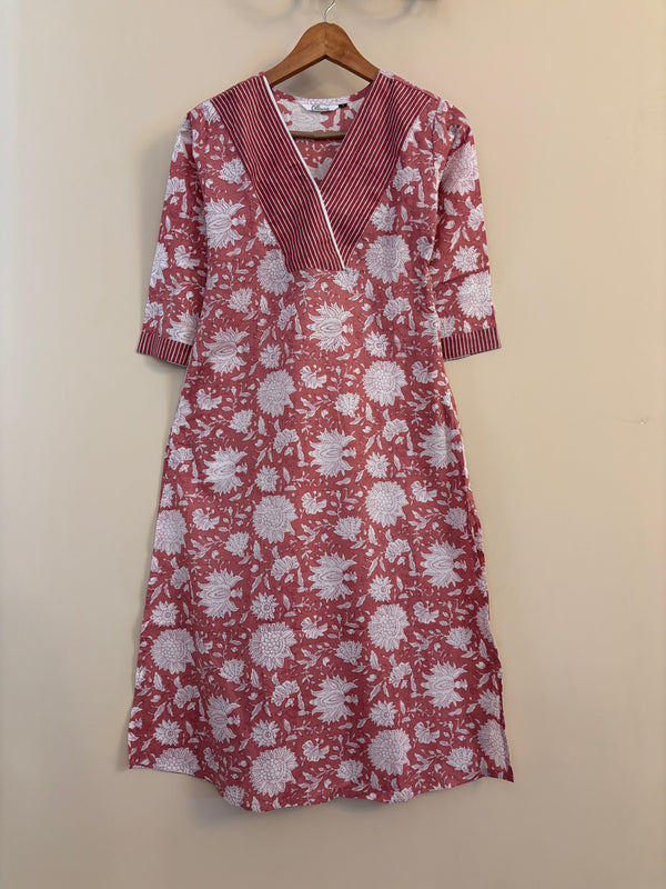 Peach cotton long kurta