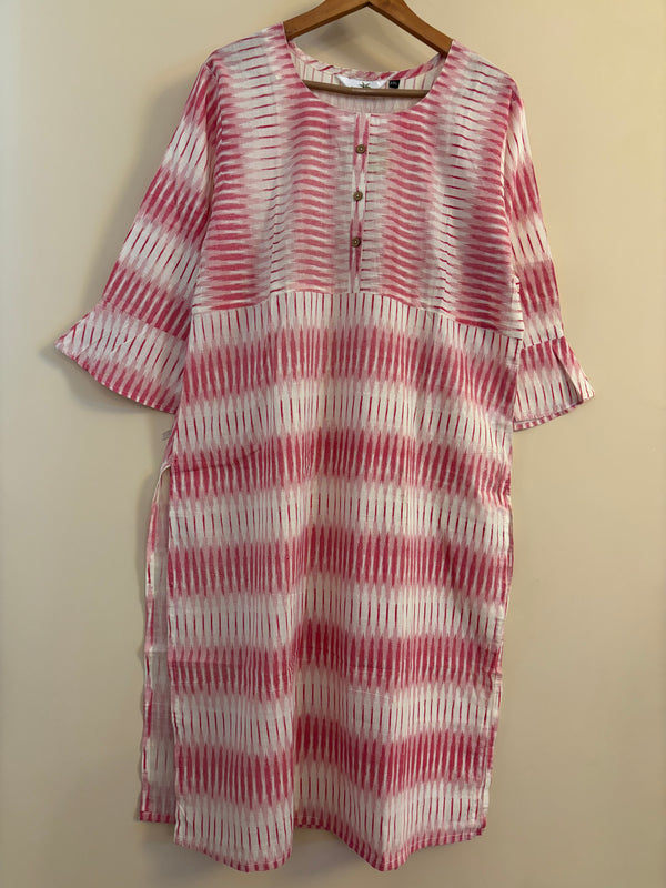 White n pink cotton long kurta