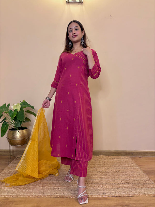 Dark pink south cotton kurta n pant set