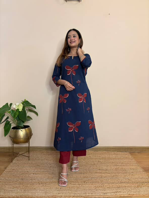 GUL NEAVY BLUE COTTON  PRINT LONG KURTA