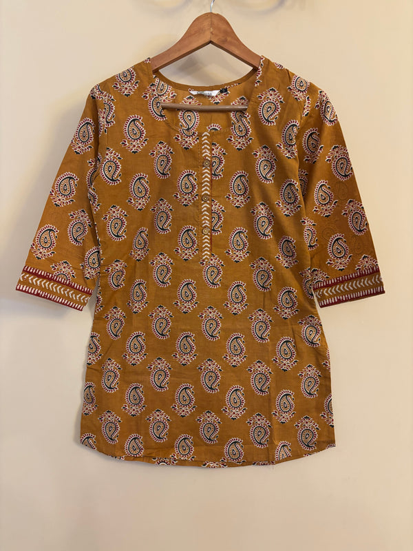 Ochre yellow cotton short Kurtie/top