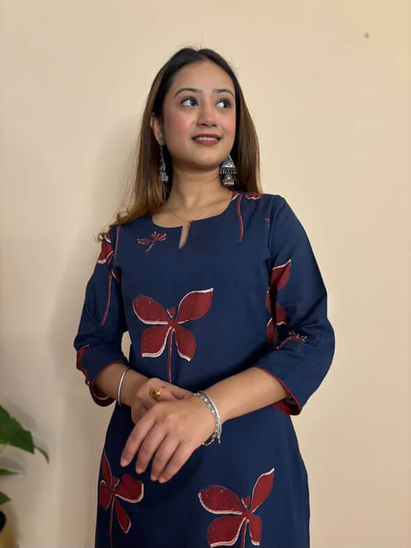 GUL NEAVY BLUE COTTON  PRINT LONG KURTA