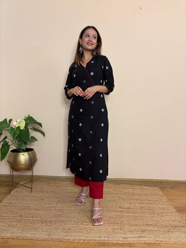 Gul black south cotton jamdani kurta pant set