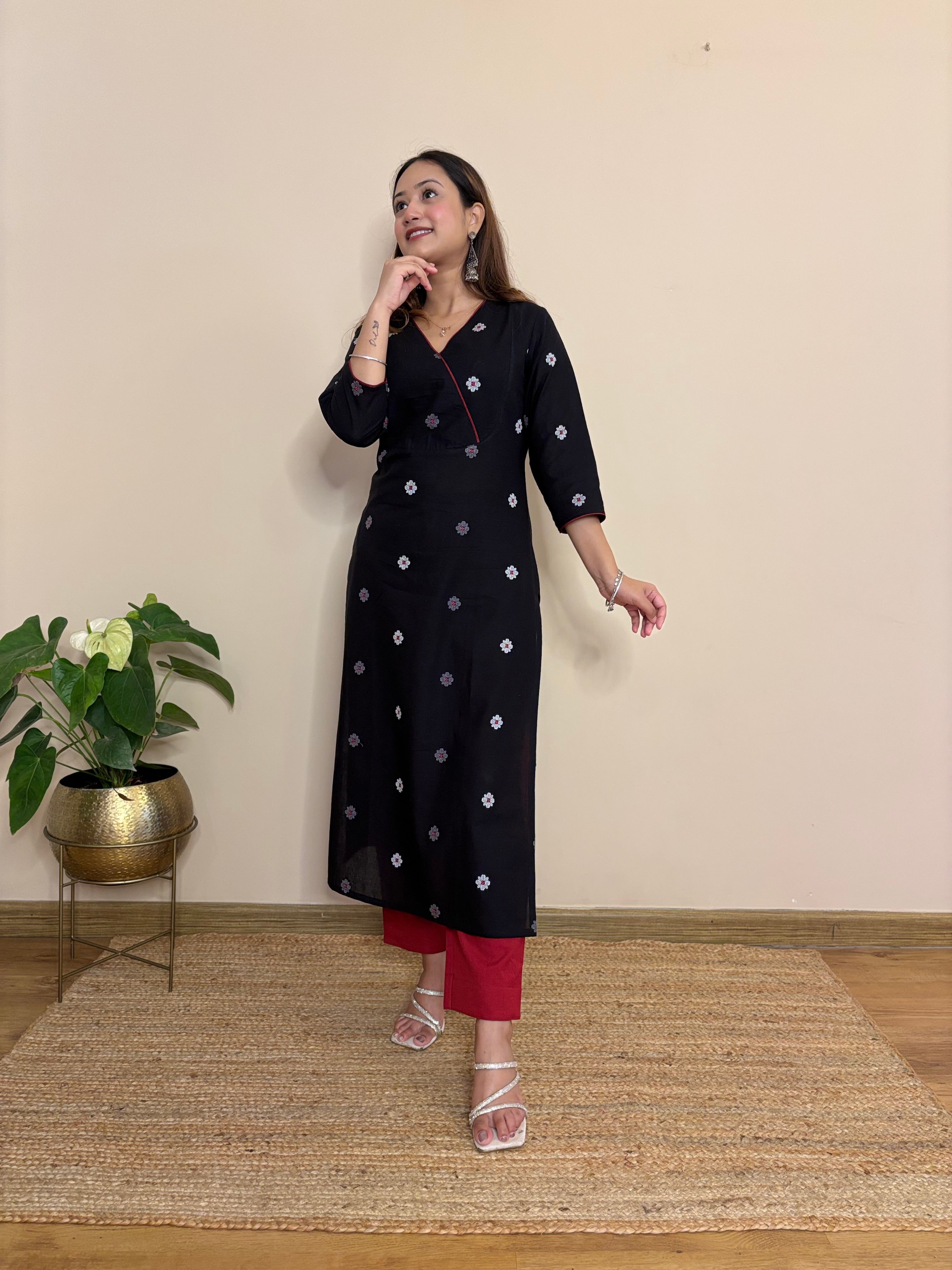 Gul Black south cotton jamdani long kurta