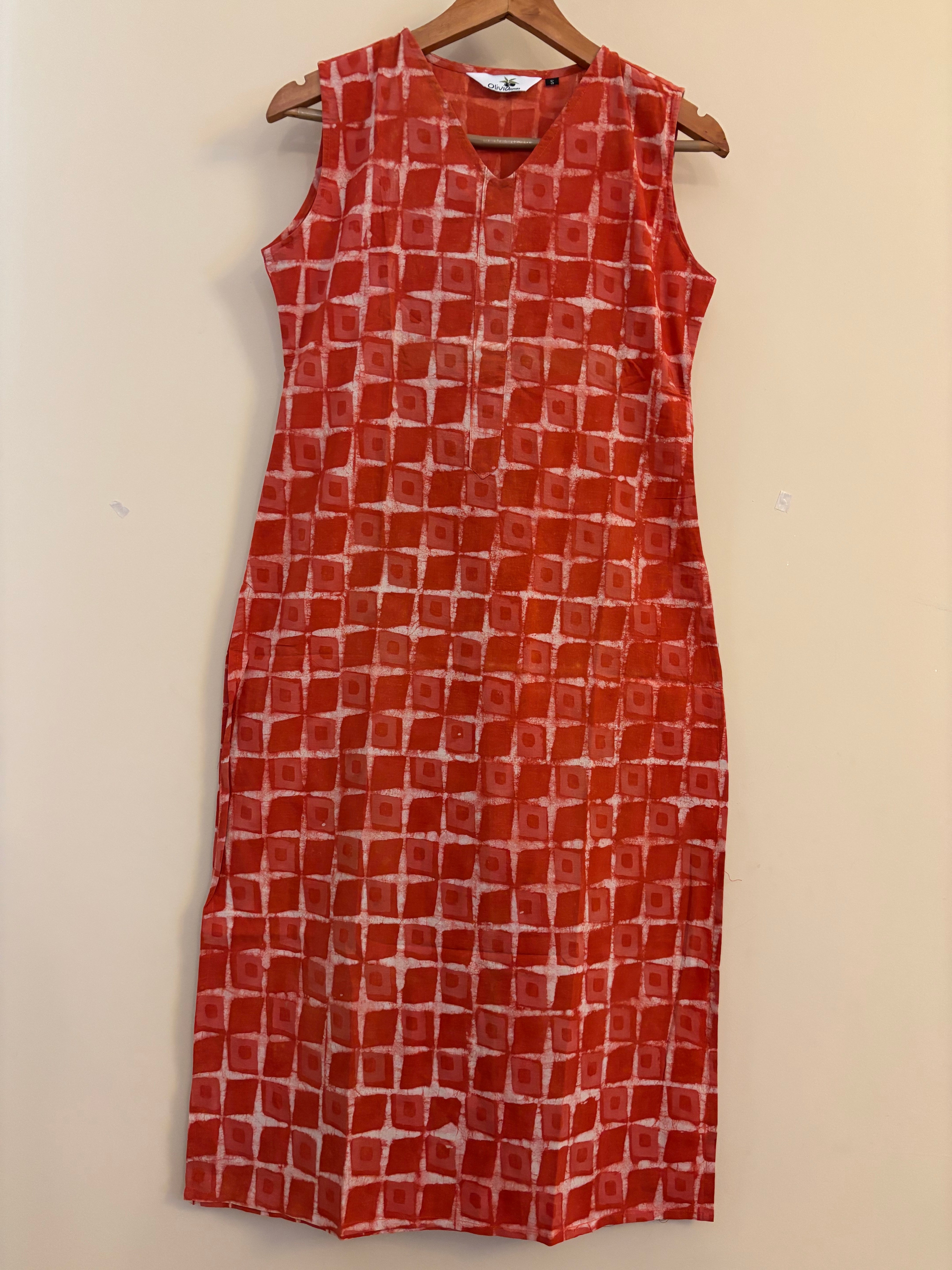 Orange cotton long kurta