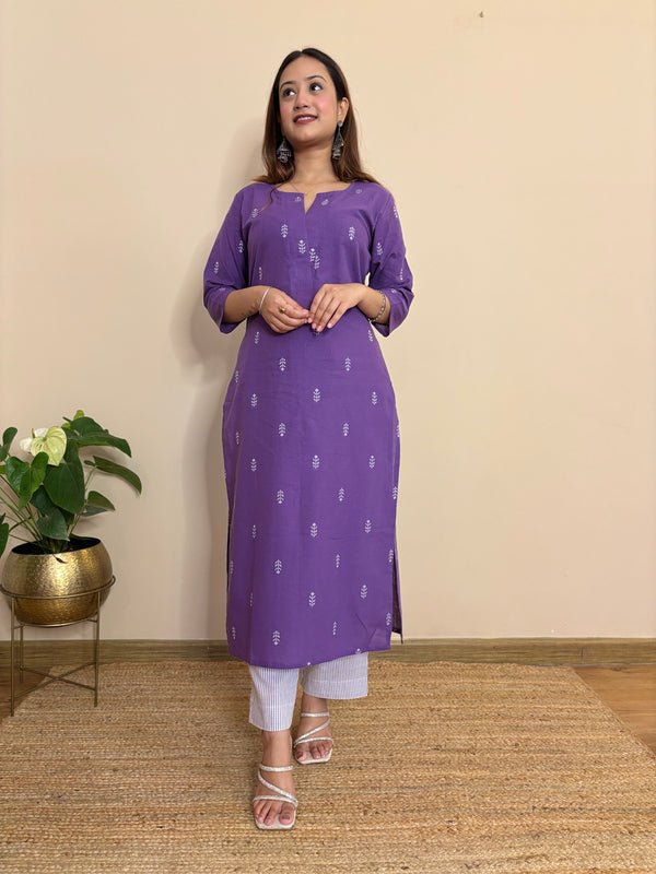 PURPLE SOUTH COTTON LONG KURTA PANT SET