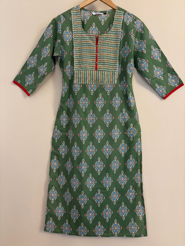Light green cotton long kurta