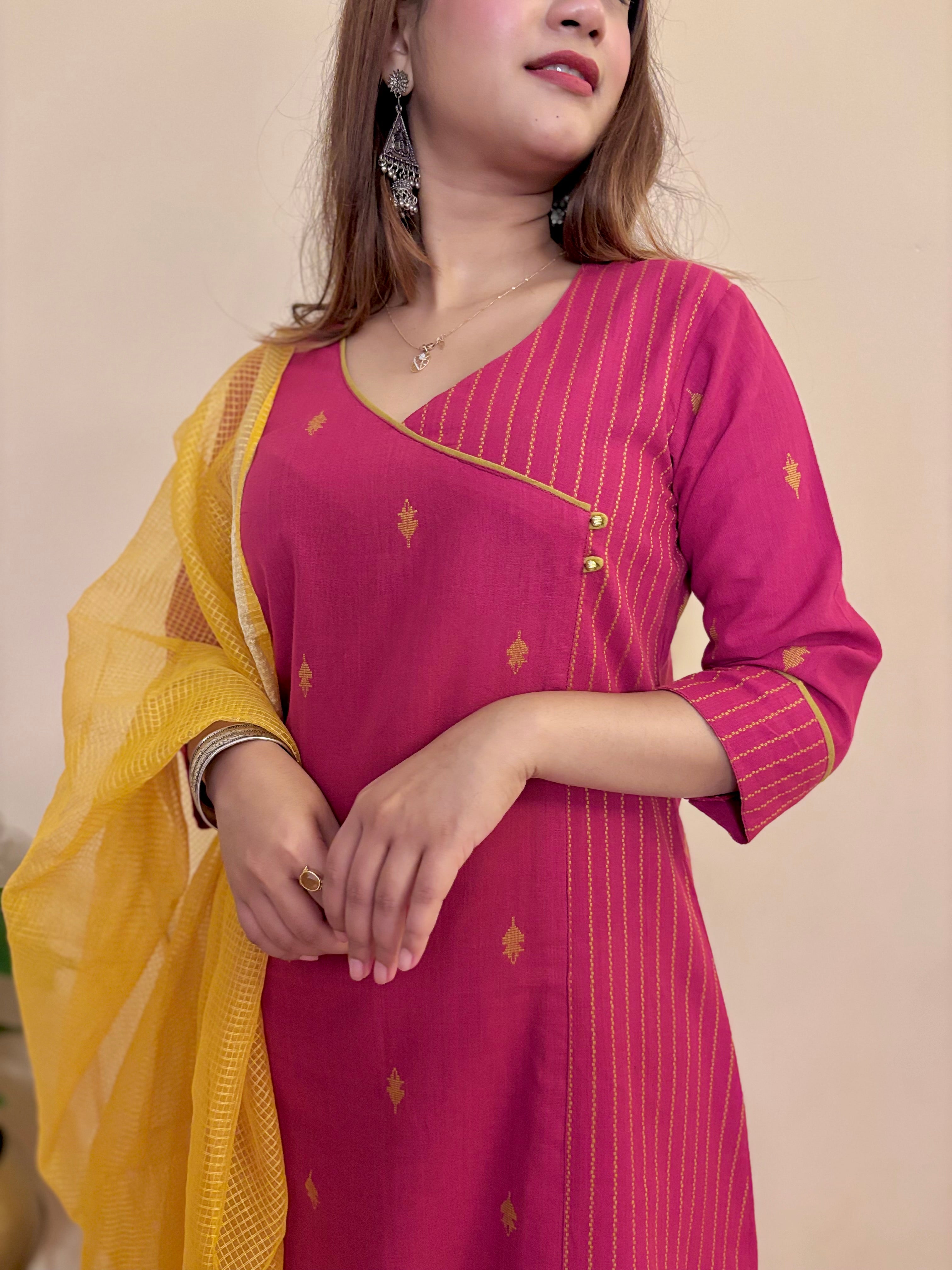 Dark pink south cotton kurta n pant set