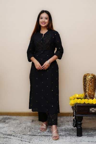 BLACK SOUTH  COTTON KURTA AND PANT  SET