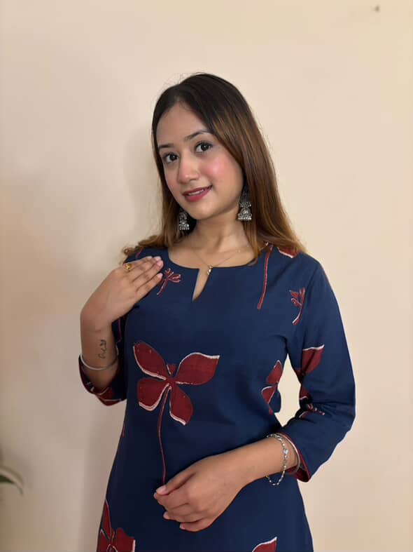 GUL NEAVY BLUE COTTON  PRINT LONG KURTA