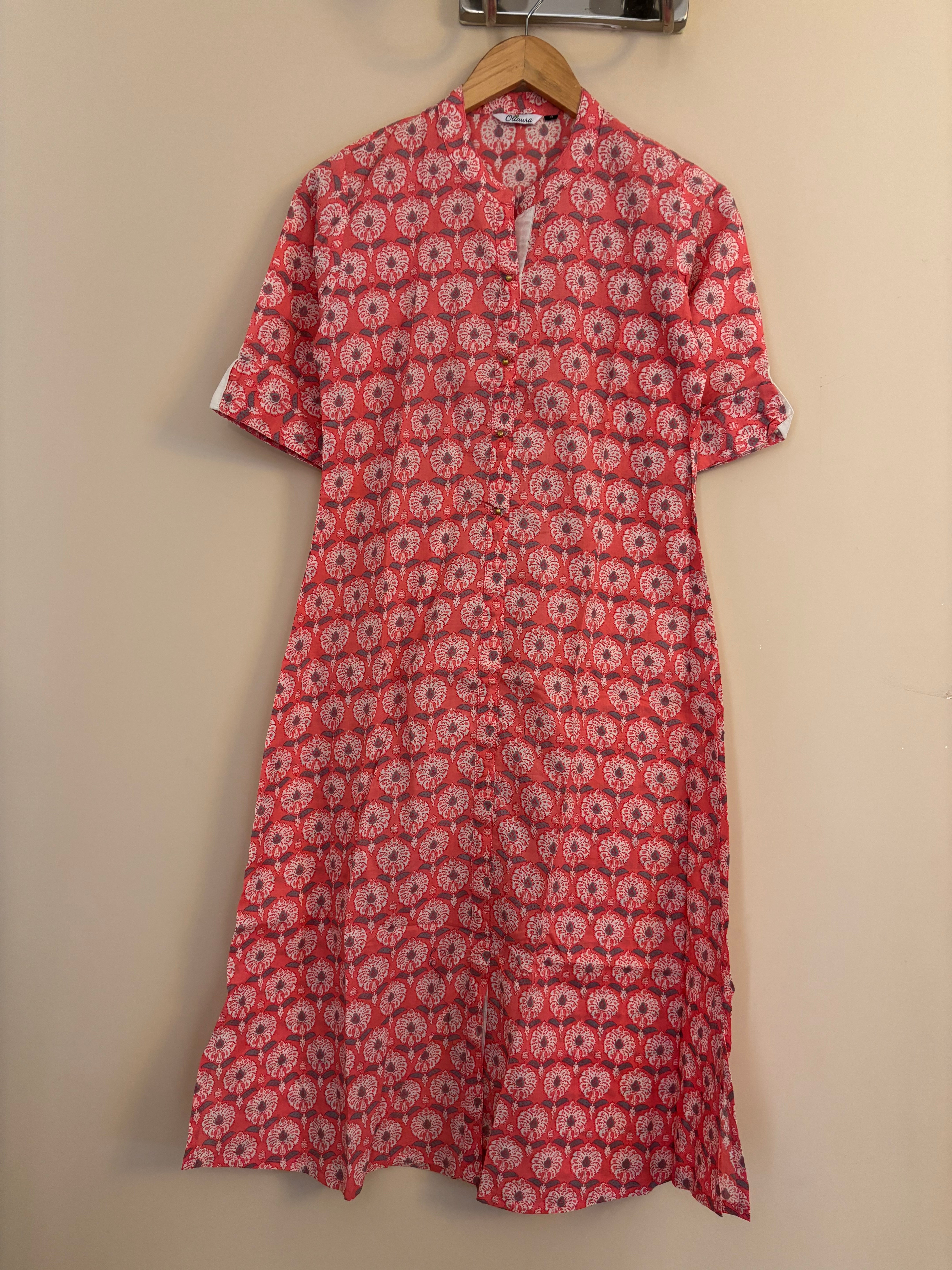 Peach Aline long cotton kurta