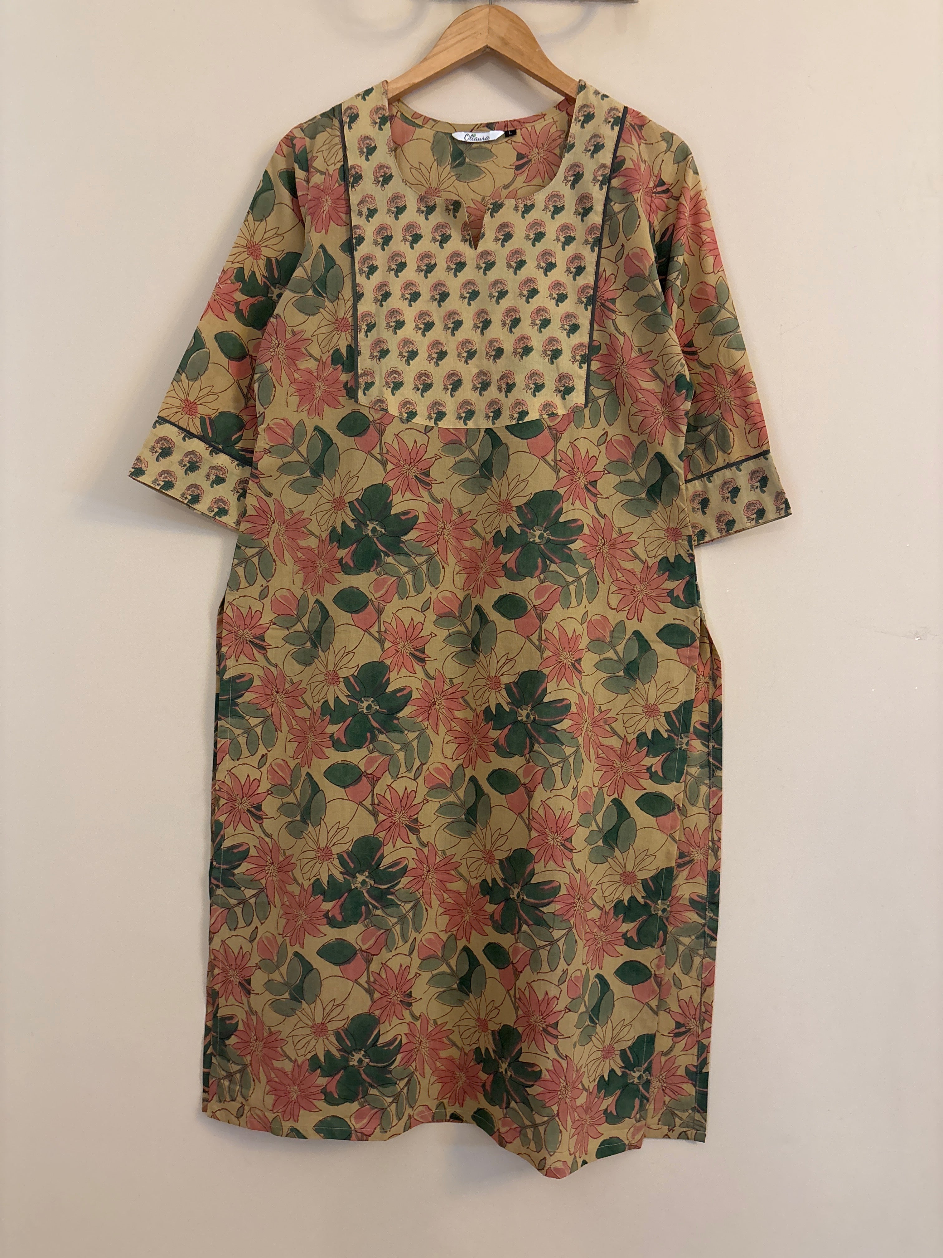 Beige handblock printed kurta