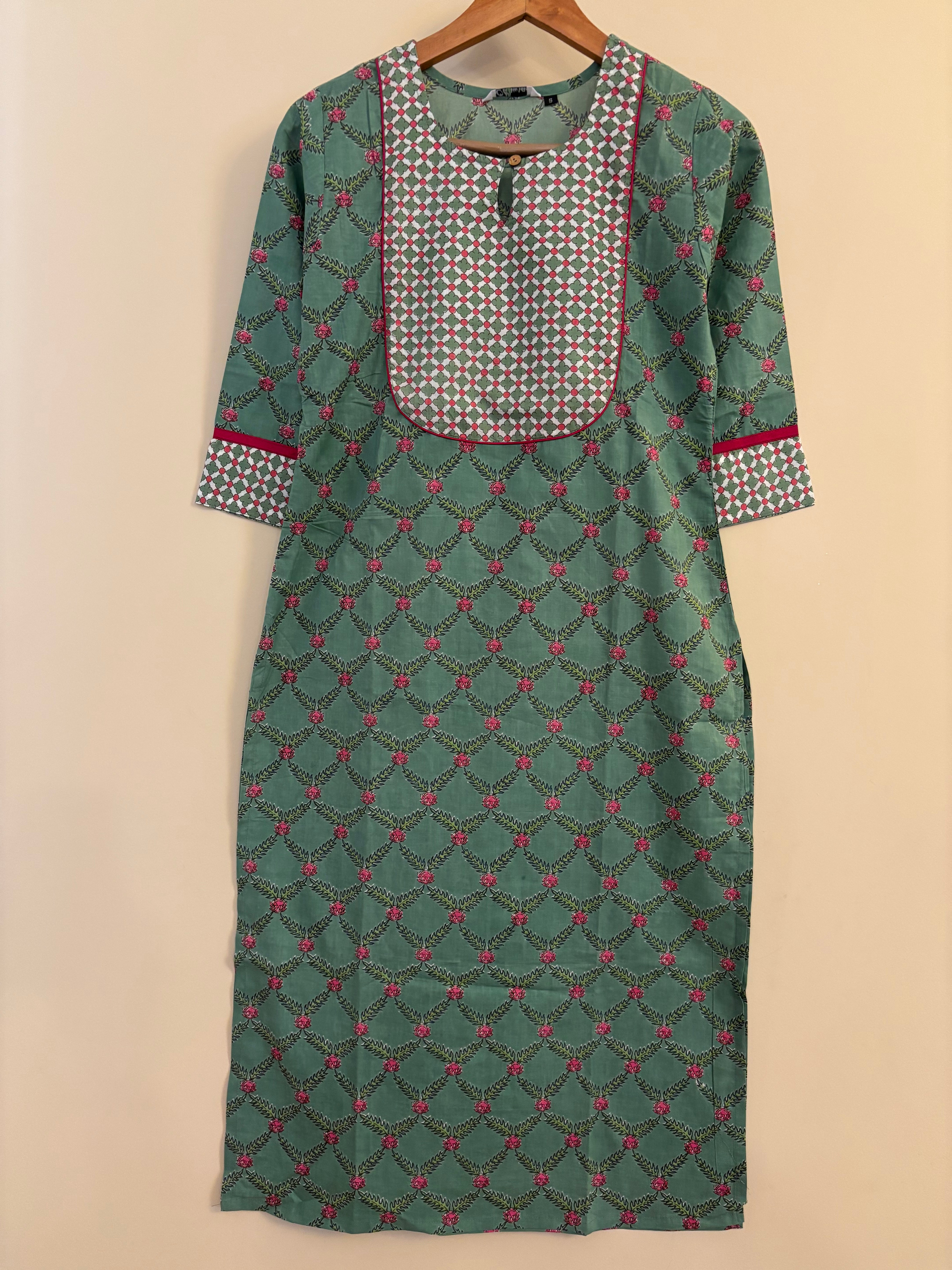 Green cotton long Kurtie
