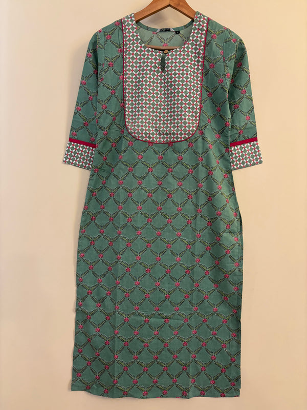 Green cotton long Kurtie