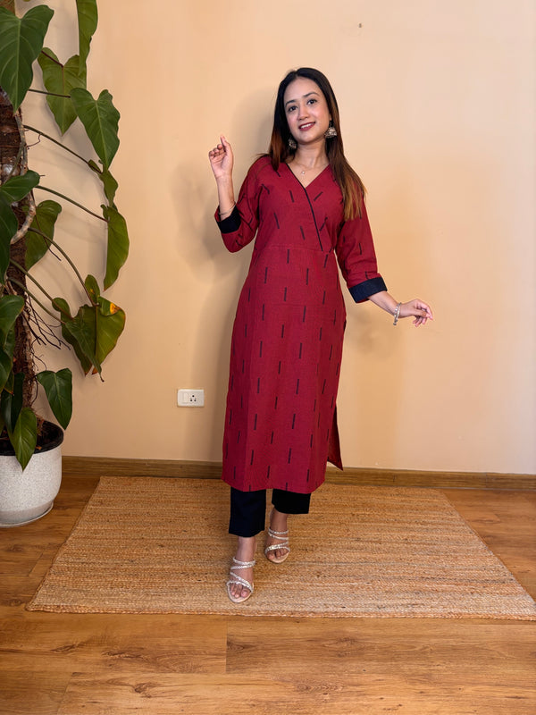 Maroon Lines South Cotton Straight Long Kurta