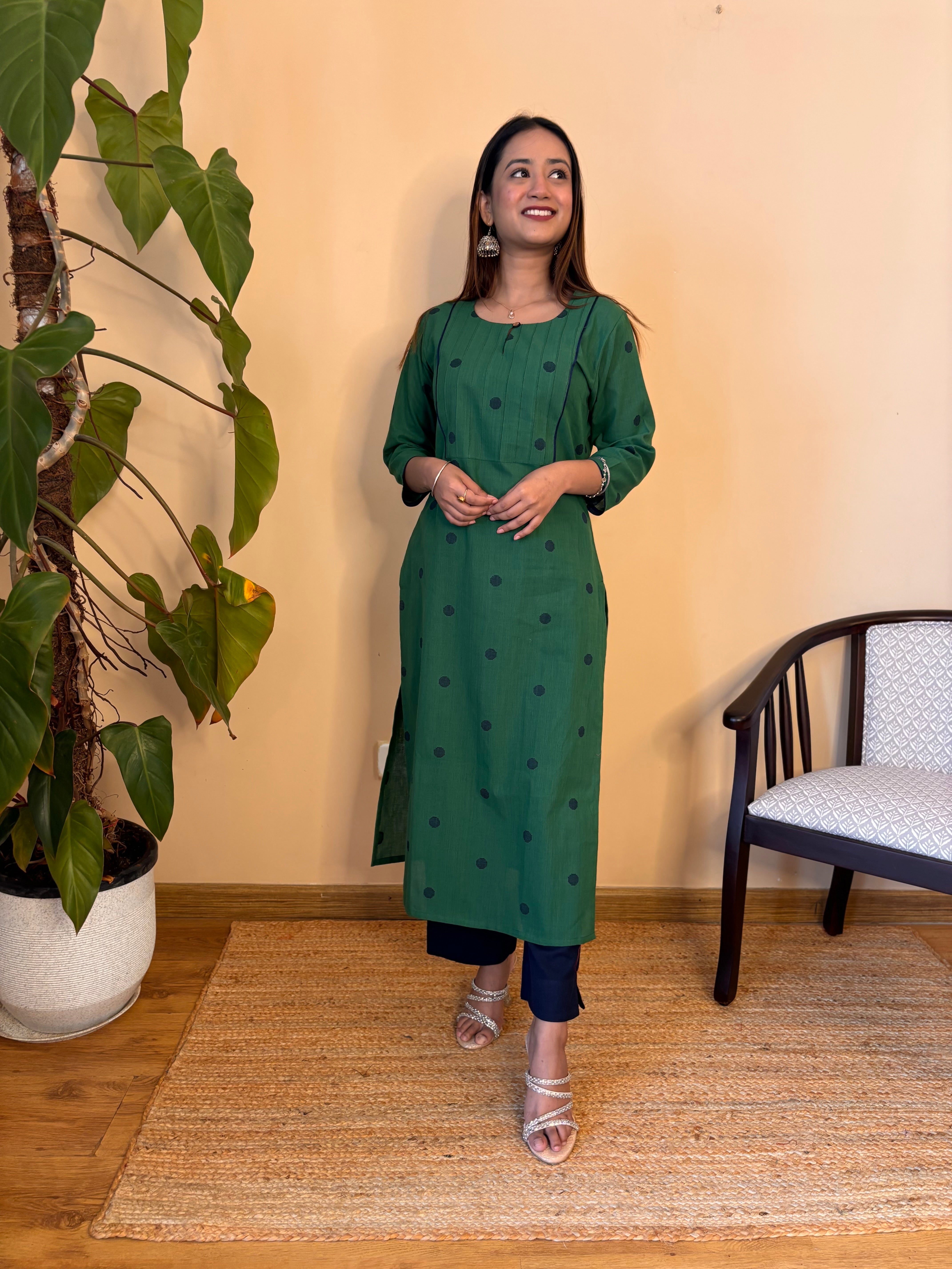 Green South Cotton Staright Long Kurta