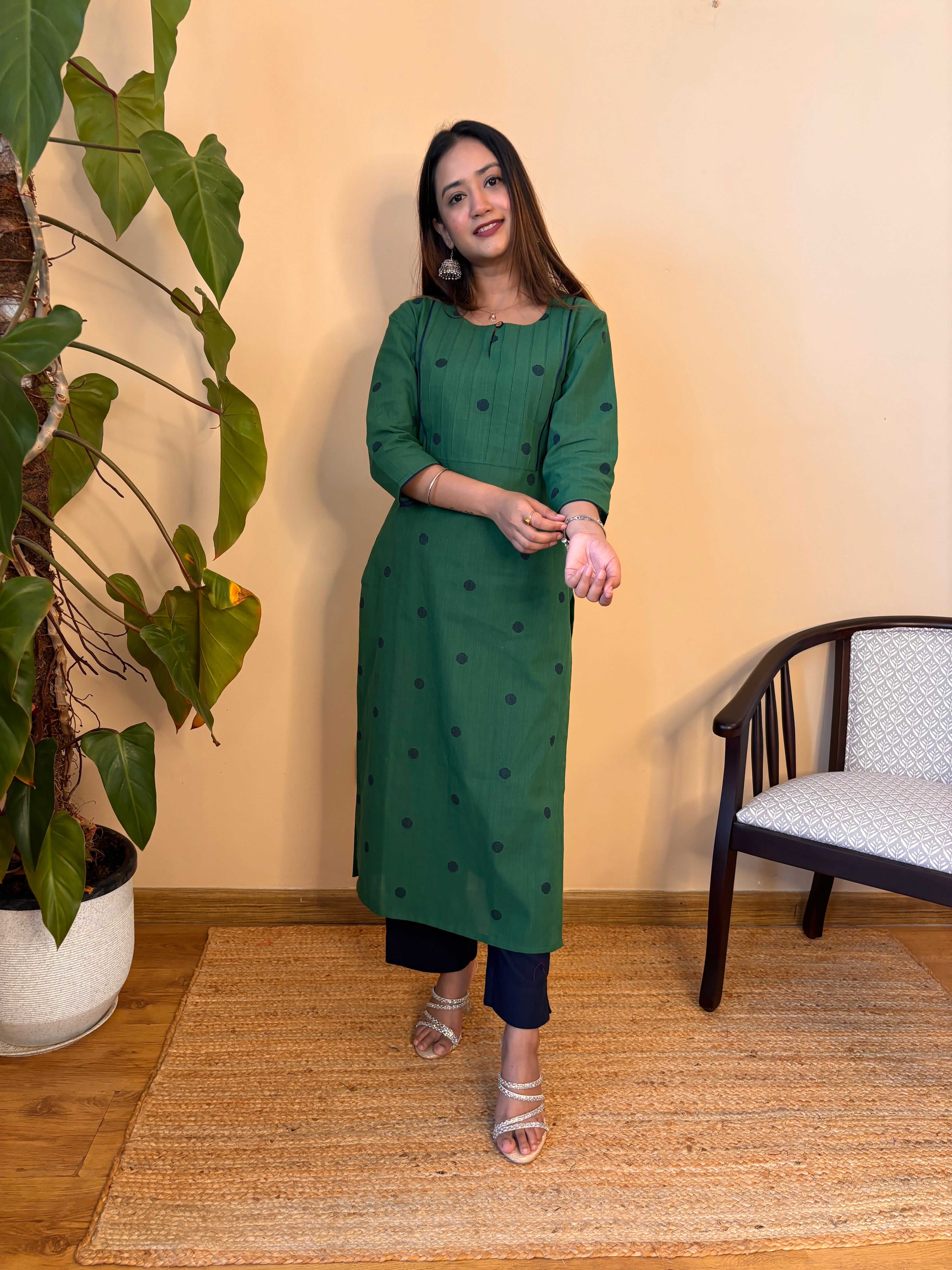 Green South Cotton Staright Long Kurta